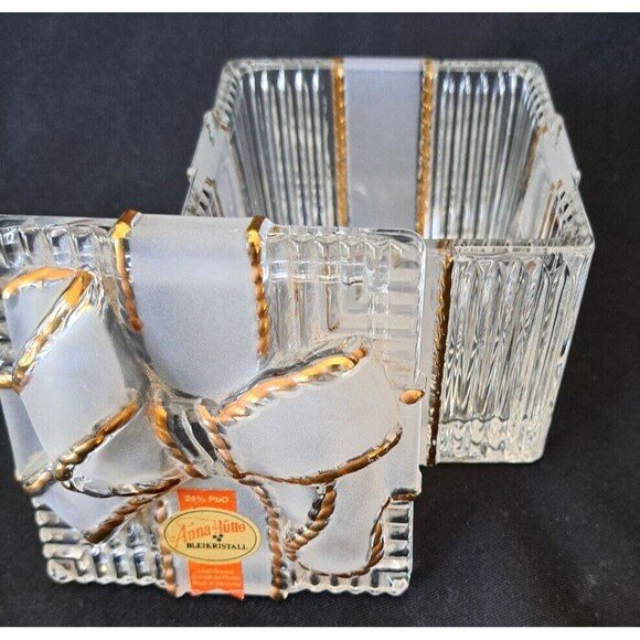 VTG Anna Hutte Bleikristall Lead Crystal Trinket Box 24% PbO Square Bow Germany - Picture 4 of 8